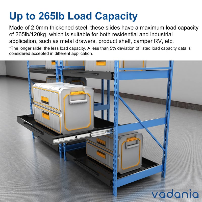 VADANIA 30" Soft Close Heavy Duty Drawer Slides, #VK2053, Up to 265lb Load Capacity, 3-Fold Full Extension, Ball Bearing, Side Mount, 1-Pair - Image 4